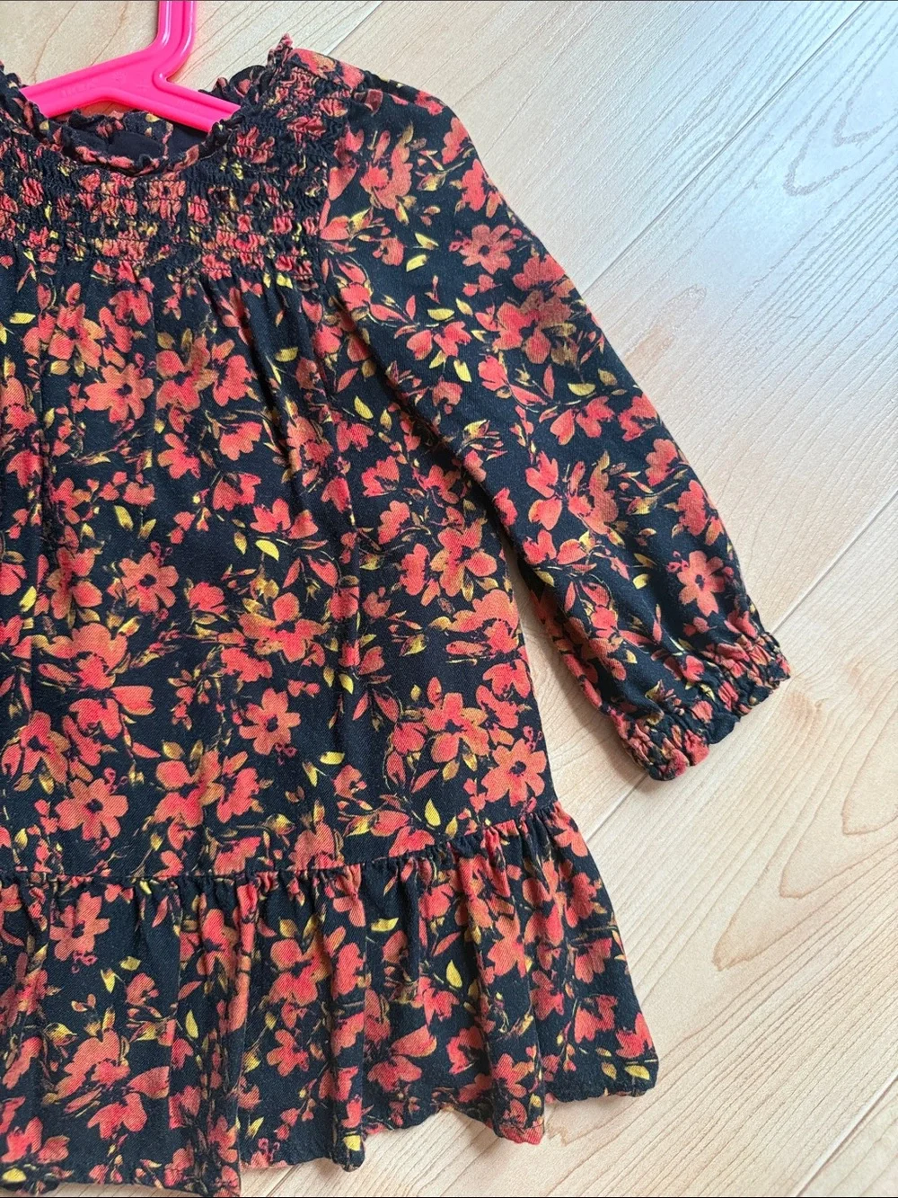 Baby GAP Toddler Girl Black Red Orange Floral Long-Sleeve Dress Sz 18-24M